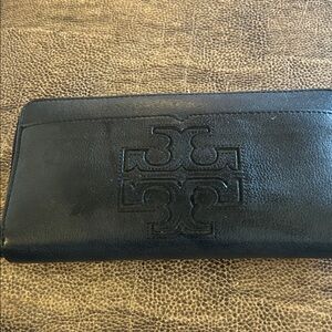 Tory Burch Black Embossed Leather Wallet